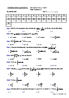 Đề kiểm tra 1 tiết môn Giải tích 12 - Đề 5